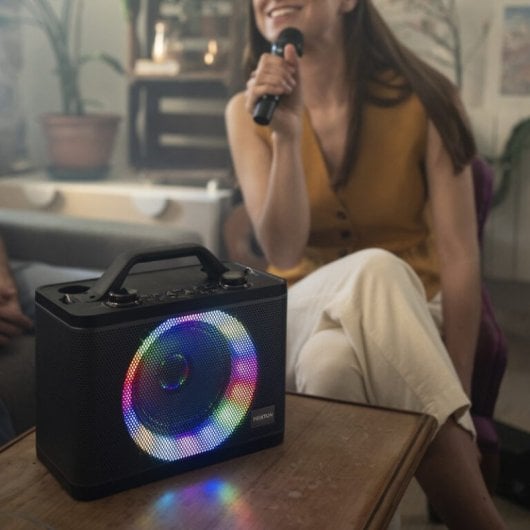 Prixton Partygo Karaoke Portátil RGB con 2 Micrófonos Bluetooth Luz Led