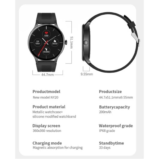 Karen M Ny20 Smartwatch Bluetooth 5.0 IP68 Rosa