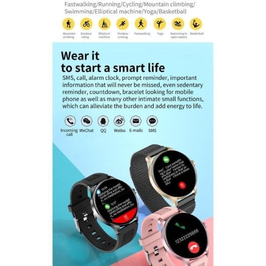 Karen M Ny20 Bluetooth 5.0 1.3" TFT Rosa IP68 Monitorização Saúde Compatível Android/iOS