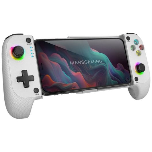 Mars Gaming MGPX Gamepad Vibración Dual Función Turbo Bluetooth 5.0 RGB Blanco para Android e IOS