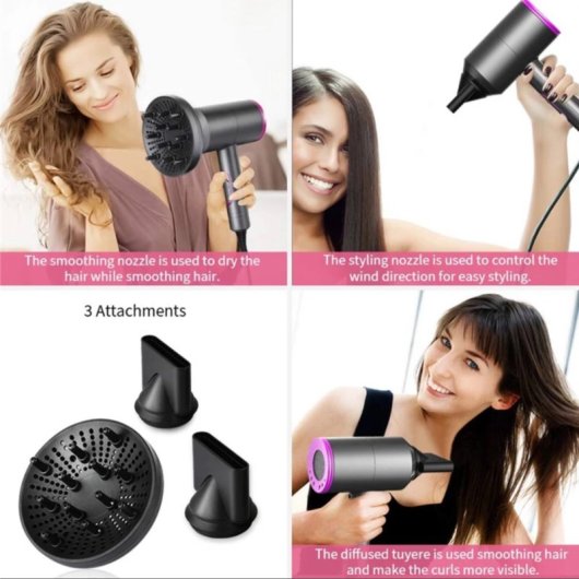 Lalano'S Cosmetics Ionic Super Blow Hair Dryer Secador de Pelo 3 en 1 Rosa