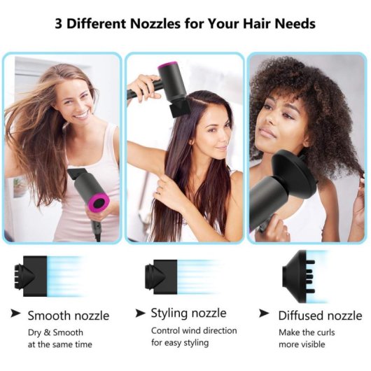 Lalano'S Cosmetics Ionic Super Blow Hair Dryer Secador de Pelo 3 en 1 Rosa