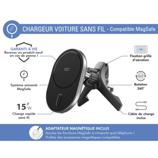 Force Power F151297 Induktions-Autoladegerät-Halter, kompatibel mit Magsafe, 15 W