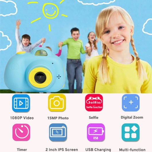 Kinsi Mini Kids Cámara Infantil 2.0" 24MP Azul