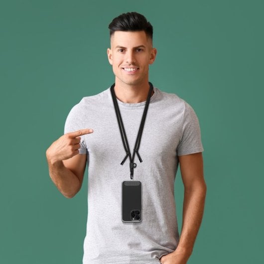 Muvit For Change Universal-Anhänger mit transparenter Halterung + doppelter schwarzer Kordel