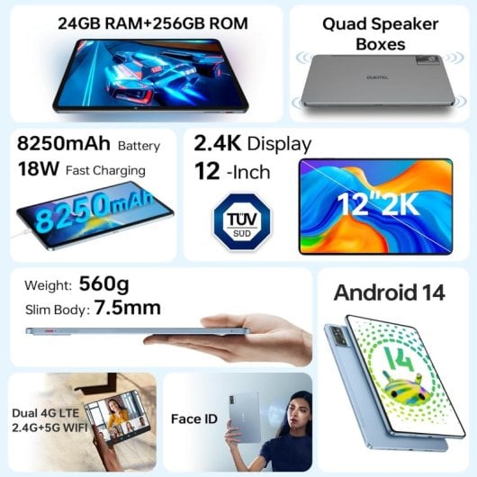Oukitel OT5S 2024 12" IPS 2.4K 6/256GB 4G Bleu