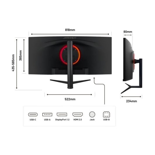 JAPANNEXT JN-IPSC34UWQHDR-C65W-H 34" LED IPS UltraWide QHD FreeSync incurvé USB-C