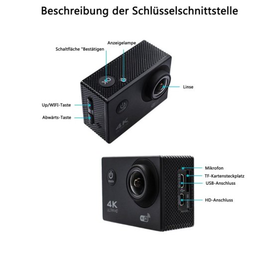 Kinsi D800 Cámara Deportiva 4K Wifi Negra