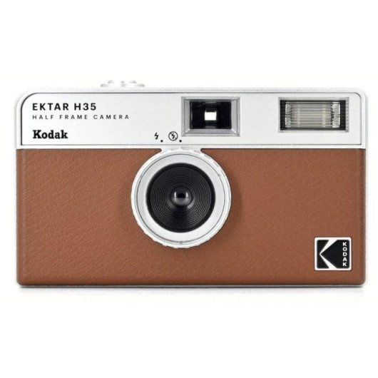 Cámara de película Agfaphoto Kodak EKTAR H35 Half Frame marrón con flash y película 35 mm