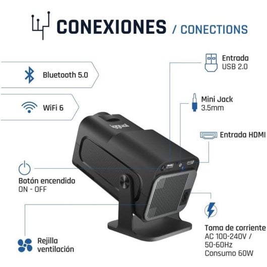 iggual MP1080p Mini Proyector LED FullHD HDMI/WiFi/Bluetooth/Android 300 ANSI Lúmenes Negro
