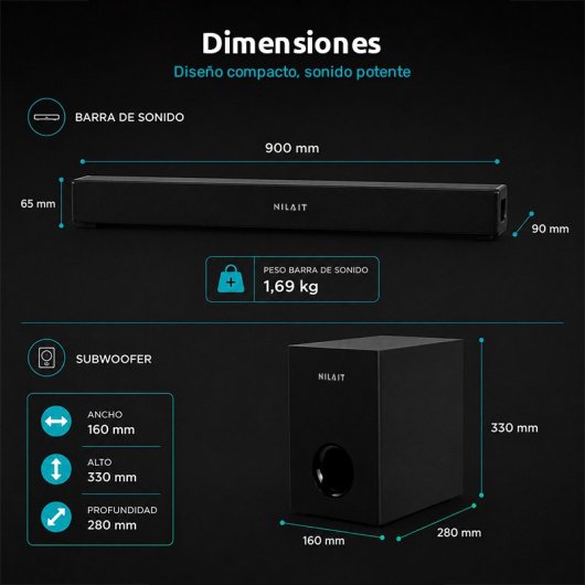 Nilait Harmony Soundbar Soundbar con subwoofer 120W Dolby, 2.1