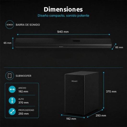 Nilait Harmony Sound bar Barra de sonido con subwoofer 200W Dolby Atmos, 5.2.1