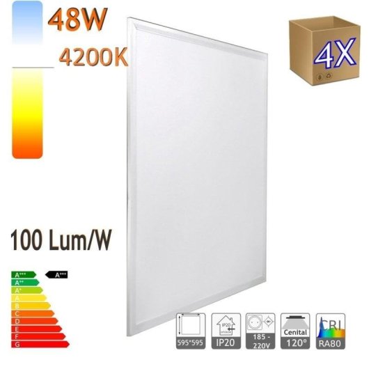 Painel LED Jandei 60x60cm 48W 4200K 3900Lm Pack 4 Retroiluminado