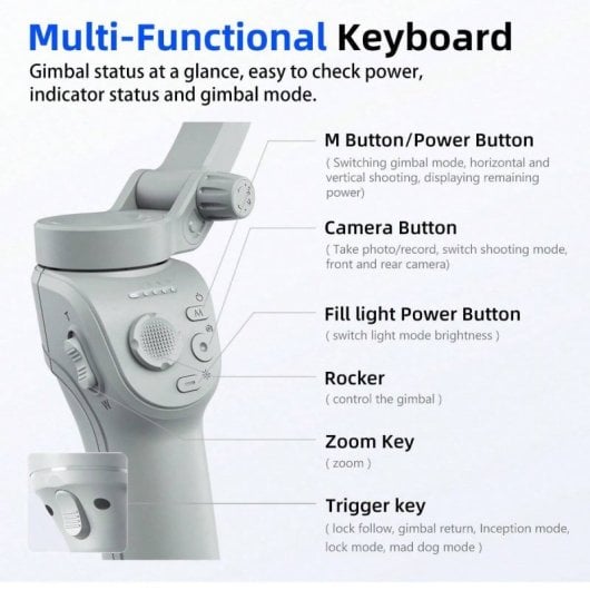 Klack M01 Estabilizador Gimbal de 3 Ejes con Luz de Relleno