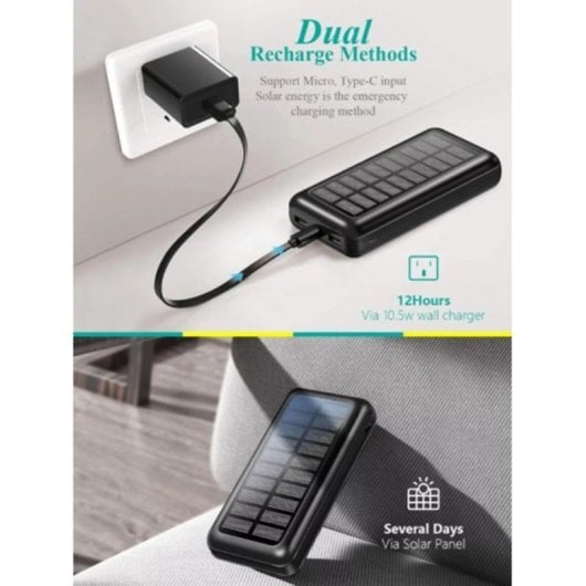 Klack Powerbank Solar 30000mah Carregador Solar Portátil USB-C/MicroUSB