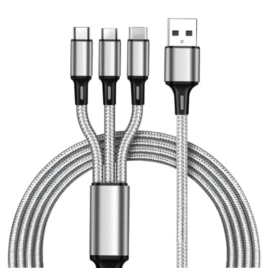 Klack Cable 3 En 1 Universal MicrouUSB/Lightning/USB-C Gris