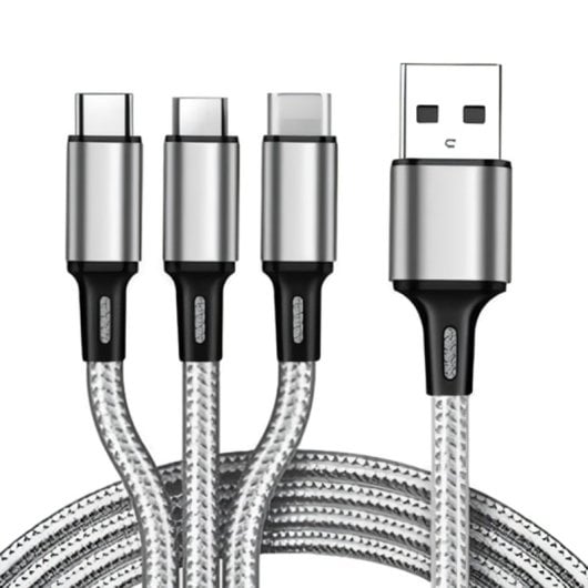 Klack Cable 3 En 1 Universal MicrouUSB/Lightning/USB-C Gris