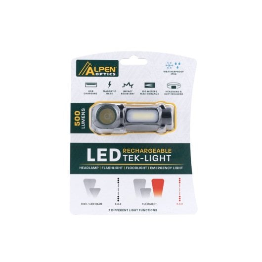 Alphen Optics Tek-light Alpen-lumens Linterna Frontal Led Recargable Variables De 30 Hasta 500
