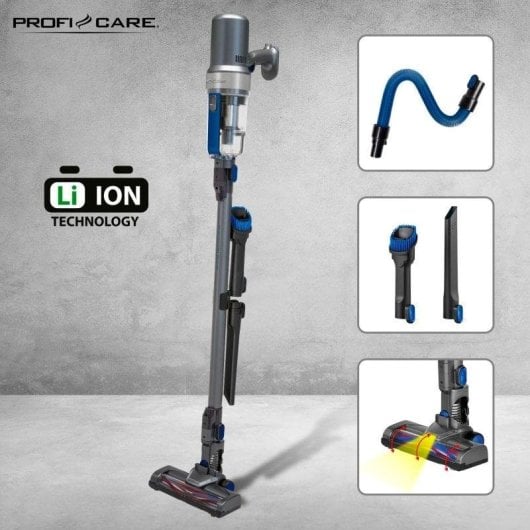 Aspirateur sans Fil ProfiCare BS 3085 220W 40min Filtre Acier Inoxydable Accessoires LED