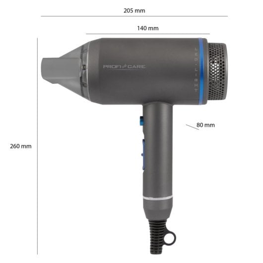 Asciugacapelli professionale Proficare Ht 3082 Ionic, design a tubo, illuminazione a LED, 3 livelli di temperatura