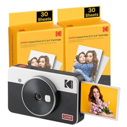 Kodak Mini Shot 2 Retro Cámara Instantánea con Impresora Blanca + 68 Hojas