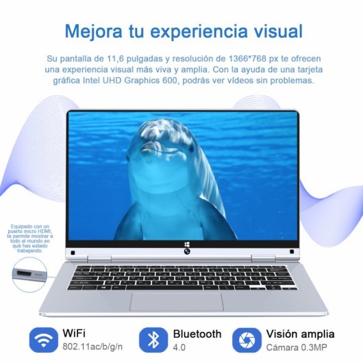 Portátil Vanwin Notebook 360 Intel Celeron N4020C/8GB/512GB SSD/11.6 ...