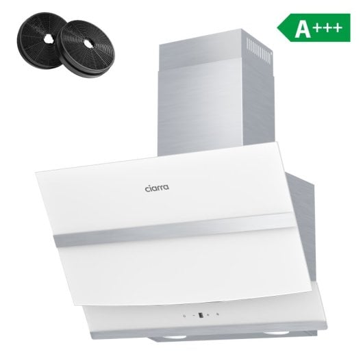Ciarra AW6736NW Hotte aspirante décorative inclinée 60 cm A+++ Blanc