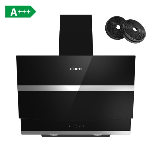 Ciarra AW6736NB Dekorative Schrägdunstabzugshaube, 60 cm, A+++, Schwarz