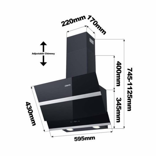 Ciarra AW6736NB Dekorative Schrägdunstabzugshaube, 60 cm, A+++, Schwarz
