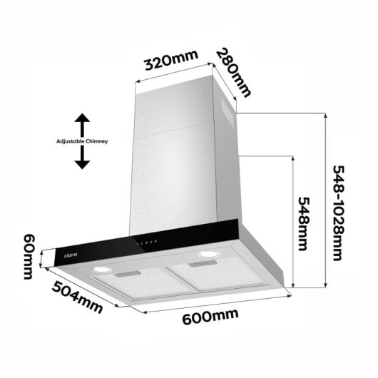 Ciarra AW6102S Hotte aspirante décorative linéaire 60 cm A+++ Acier inoxydable