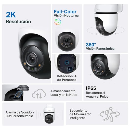 Tapo TC41 Cámara de Vigilancia 360º Exterior, 2K 3MP, Detección IA Gratuita, Visión Nocturna a Color