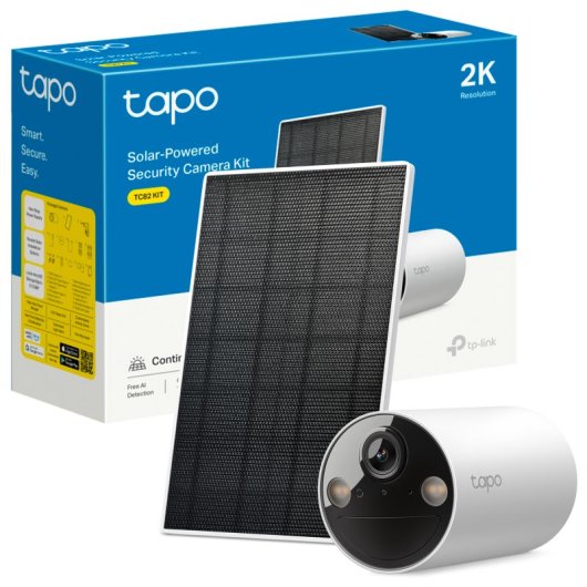 Tapo-TC82-Kit-Cámara-de-Vigilancia-con-Panel-Solar-y-Batería,-2K-3MP,-Detección-IA-Gratuita,-Visión-Nocturna-a-Color