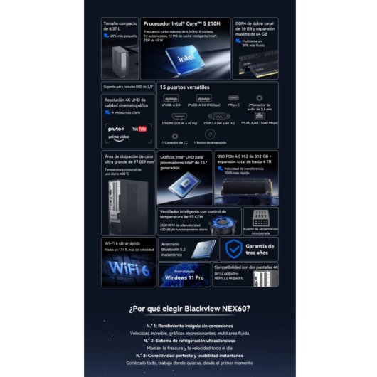 Mini PC Blackview NEX60 Intel Core 5 210H 16GB 512GB SSD UHD Graphics Windows 11 Pro