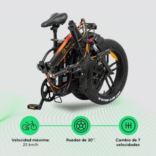 Youin Texas Black V3 Vélo électrique tout-terrain urbain Fat Wheels 20" pliable noir