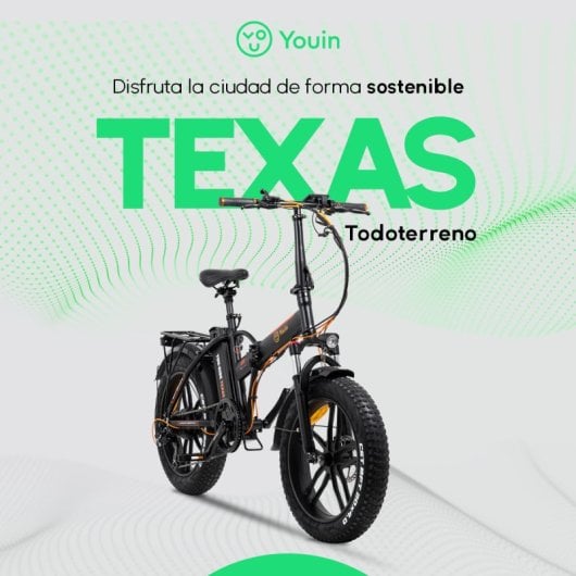Youin Texas V3 Bicicleta Eléctrica Urbana Todoterreno Ruedas Fat 20" Plegable Negro/Naranja