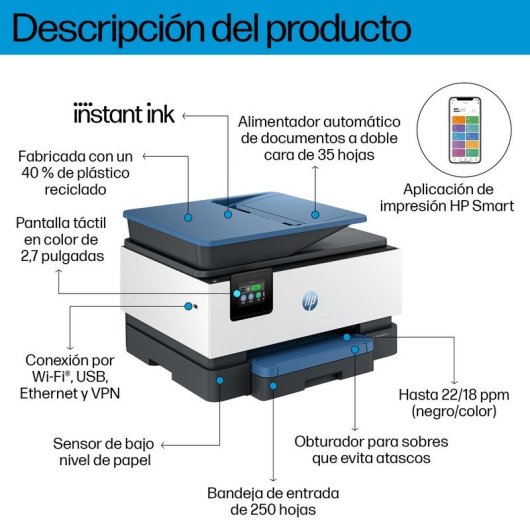 HP OfficeJet Pro 9125e Impresora Multifunción Color WiFi Dúplex Fax + 6 Meses Gratis Instant Ink