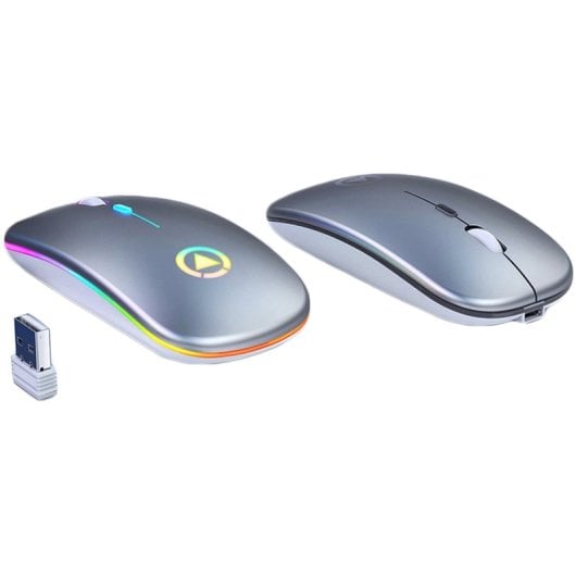 Kinsi A2 Ratón Silencioso Iluminado RGB Recargable Gris Metalizado