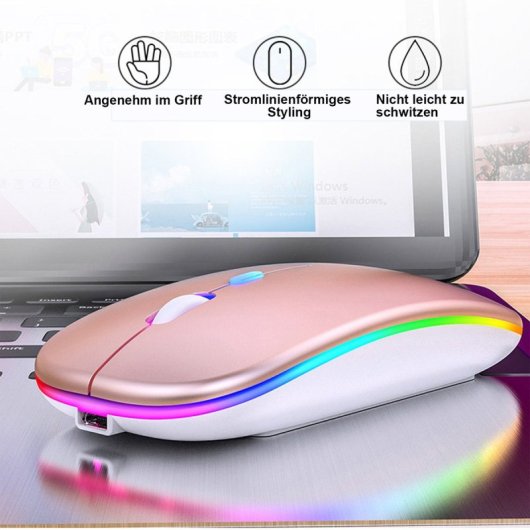 Kinsi A2 Ratón Silencioso Iluminado RGB Recargable Rosa