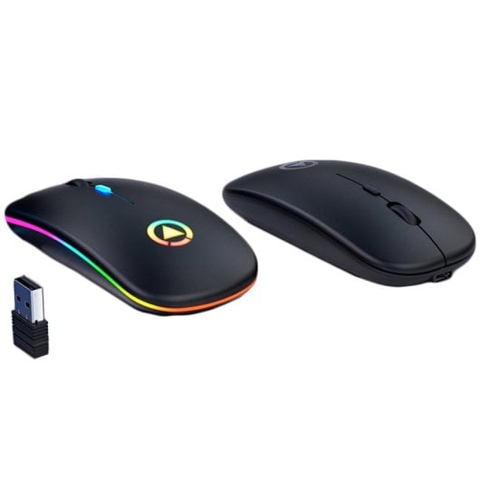 Kinsi A2 Ratón Silencioso Iluminado RGB Recargable Negro