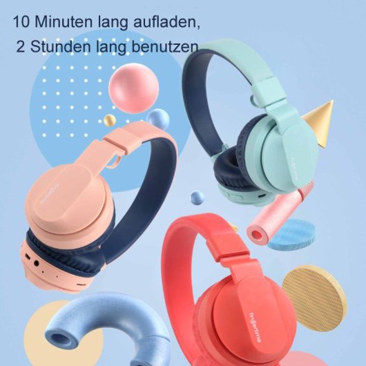 Kinsi Bobo-1 Auriculares Infantiles con Cable/Inalámbrico con Ranura para Insertar Tarjeta TF Azules