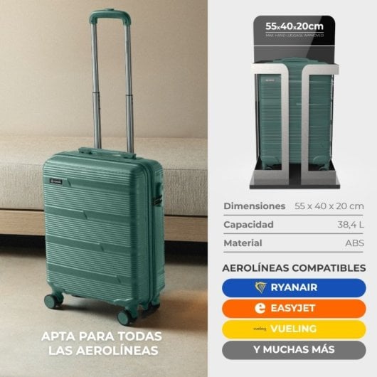 Numada Upfly T10 Maleta de Cabina 20' ABS XS (55x36x19cm) Verde