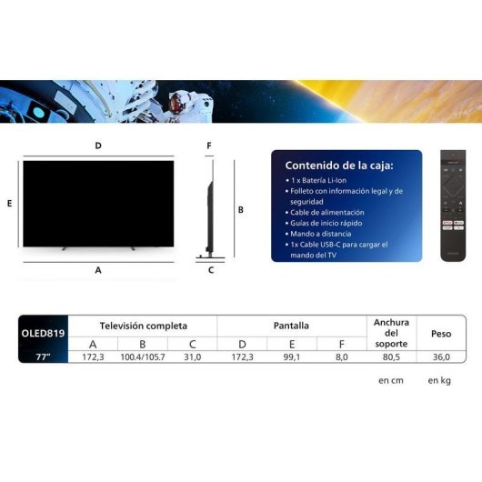 Philips 48OLED819 48" OLED + Regalo Barra de Sonido Philips TAB6309/10