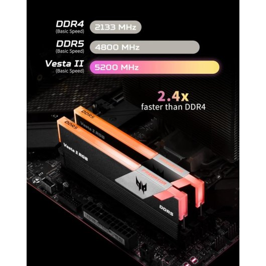 Acer Predator Vesta II RGB DDR5 6800MHz 32GB 2x16GB CL32 AMD EXPO e Intel XMP Pretas