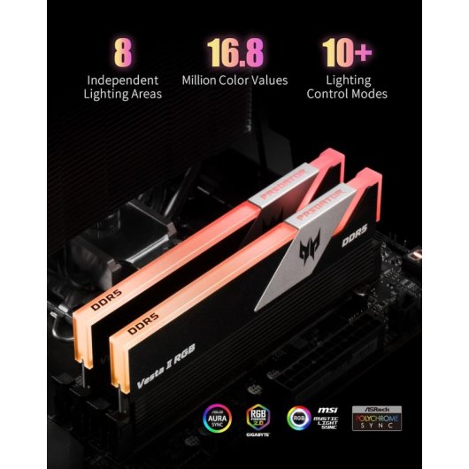 Acer Predator Vesta II RGB DDR5 6800MHz 32GB 2x16GB CL32 AMD EXPO e Intel XMP Pretas