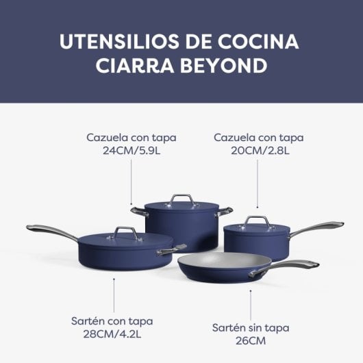 Ciarra Beyond Batterie de Cuisine 7 Pièces Casseroles à Induction 20/24/26/28 cm Bleu