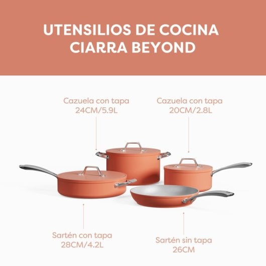 Ciarra Beyond Trem de Cozinha 7 Peças Panelas de Indução 20/24/26/28 cm Laranja