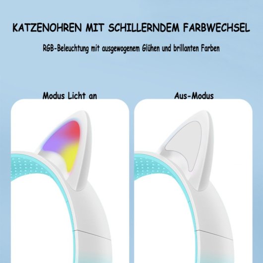Kinsi AKZ-02 Auriculares Inalámbricos Orejas de Gato RGB Azules