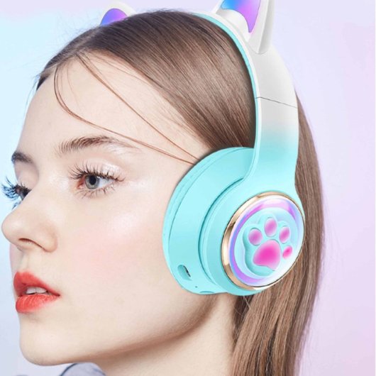 Kinsi AKZ-62 Auriculares Inalámbricos Orejas de Gato RGB Negros