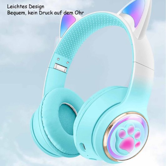 Kinsi AKZ-62 Auriculares Inalámbricos Orejas de Gato RGB Blancos