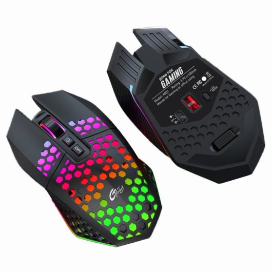 Kinsi AL-6307 Ratón Óptico Gaming Inalámbrico RGB 1600DPI Esqueleto Negro